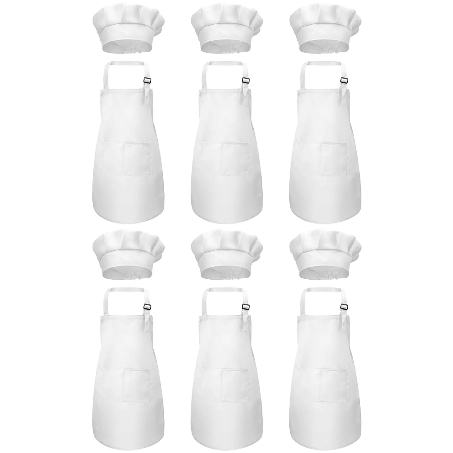 

Фартук и шапка шеф-повара из 12 предметов, Регулируемый Детский фартук с карманами (белый цвет подходит для искусственных волос)