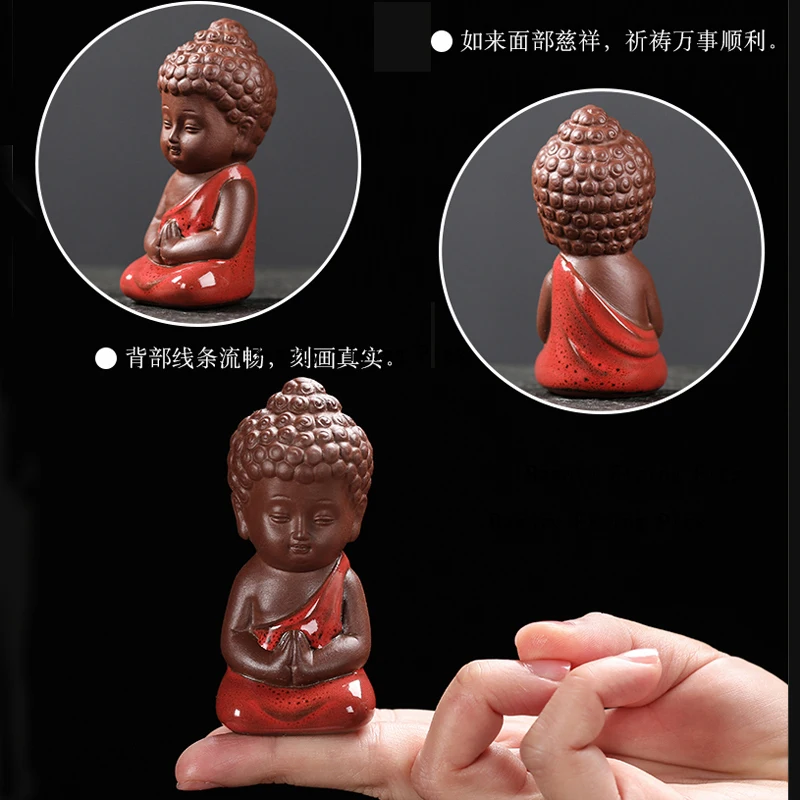Purple clay tea pet cute little monk home decoration creative character succulent basin decoration Tea set accessories