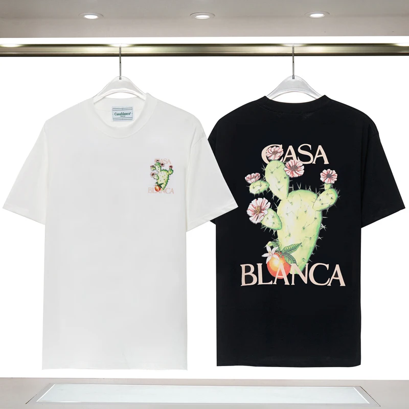 

23ss New CASABLANCA T-shirts Spiny Cactus Letter Print Short Sleeve Tops Loose Cotton Tshirts for Men Women
