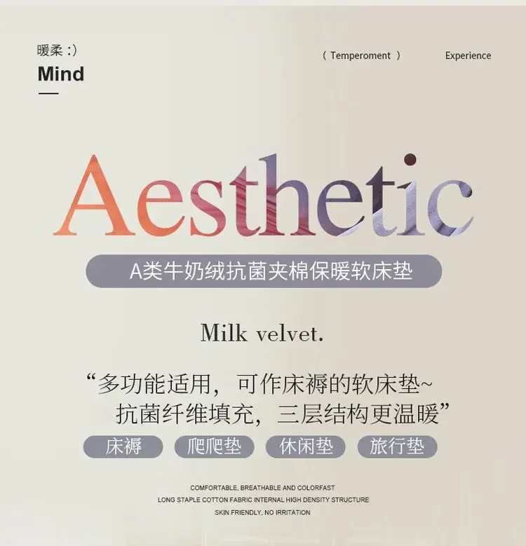 Description Picture 2 of itemIns Winter Milk Velvet Thickened Warm Bed Sheet Bedspread Soft Thin Fold Mattress Toppers Antislipping Tatami Floor Quilted Mat