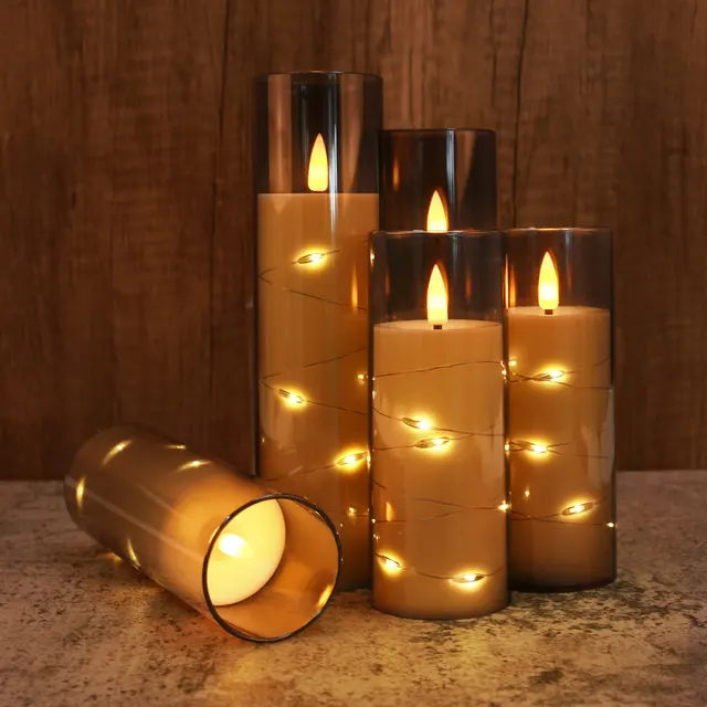 Ensemble de Bougie Pilier LED Sans Flamme avec Minuterie et Télécommande, Chaîne Étoile spatirée, Décoration de Mariage à Domicile et d'Nik, 10/20 2