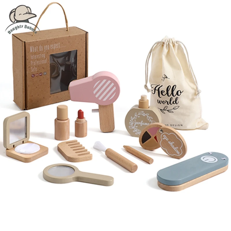Wooden Toy Girls Makeup Set Pretend Play Kid Make Up Hairdressing Simulation For Girl Children Dressing Cosmetic Gifts makeup toy,princess pretend toys