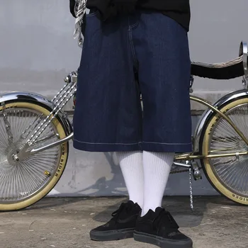 شارع العليا التطريز عادية فوق الركبة الصيف شورت جينز الرجال واسعة الساق فضفاض Y2K الدنيم قصيرة المتضخم خمس نقاط السراويل - Image 3