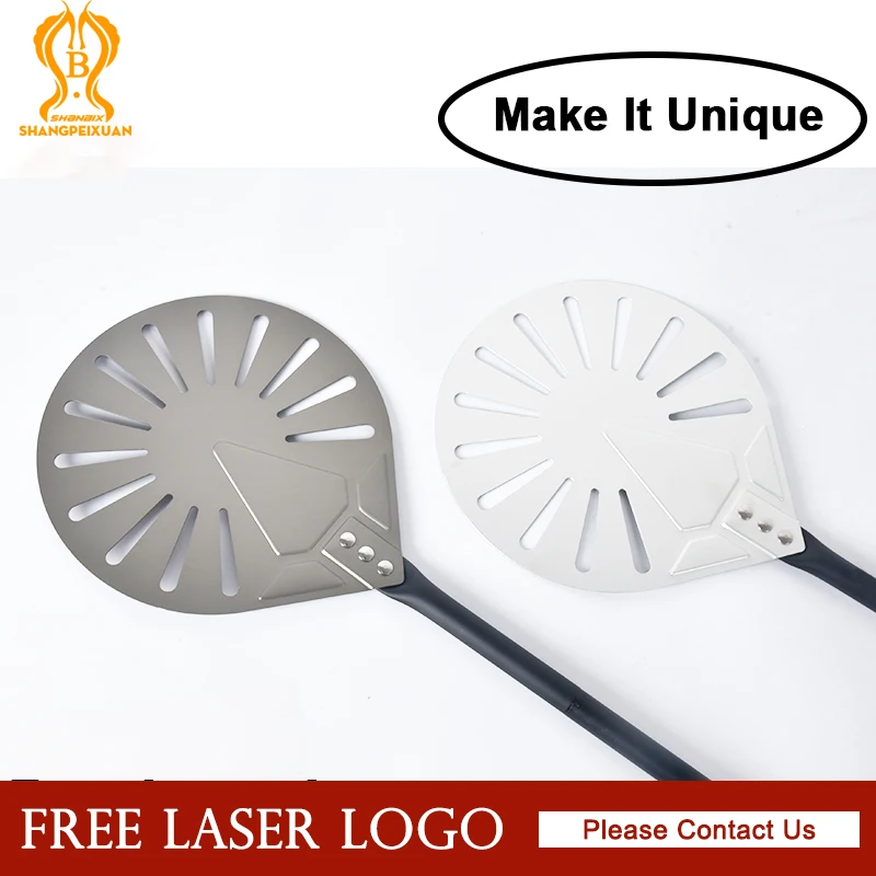 SHANGPEIXUAN Laser Long Handle 9 Inch Perforated Pizza Turning Peel Pizza Shovel Aluminum Peel Tool