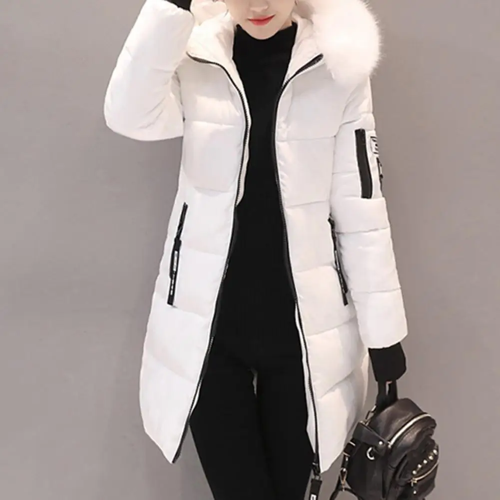 Warm Winter Coat Windproof Hooded Winter Cotton Coat with Zipper Pockets for Women Thickened Padded Mid Length Down Coat Warm 6