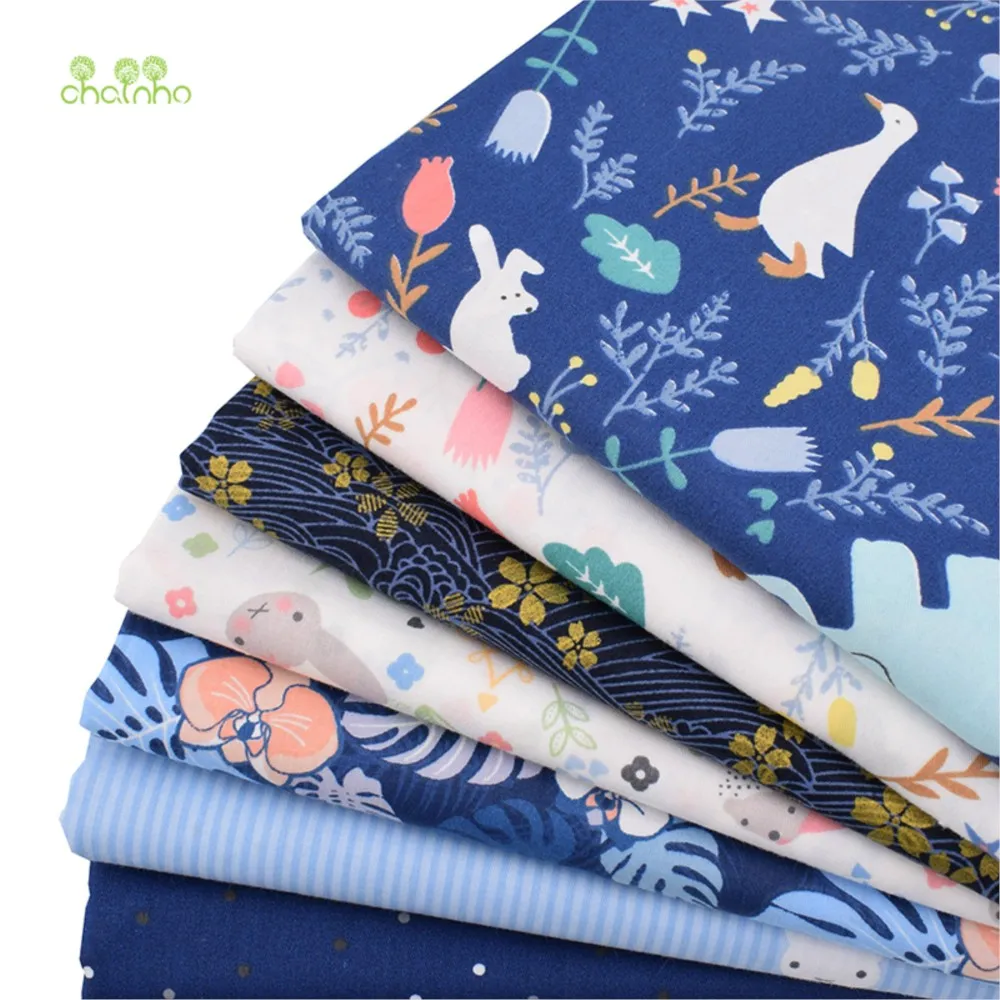 Chainho,Print Twill Cotton Fabric,Patchwork Cloth,DIY Sewing Quilting Material,Midnight Blue Series,7 Designs,2 Sizes,15C21