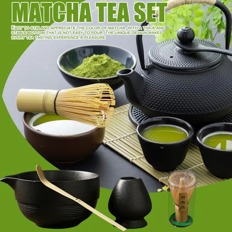 Matcha Set Black Ceramic Match Bowl and Whisk Holder Set or Bamboo Matcha Whisk Scoop Japanese Tea