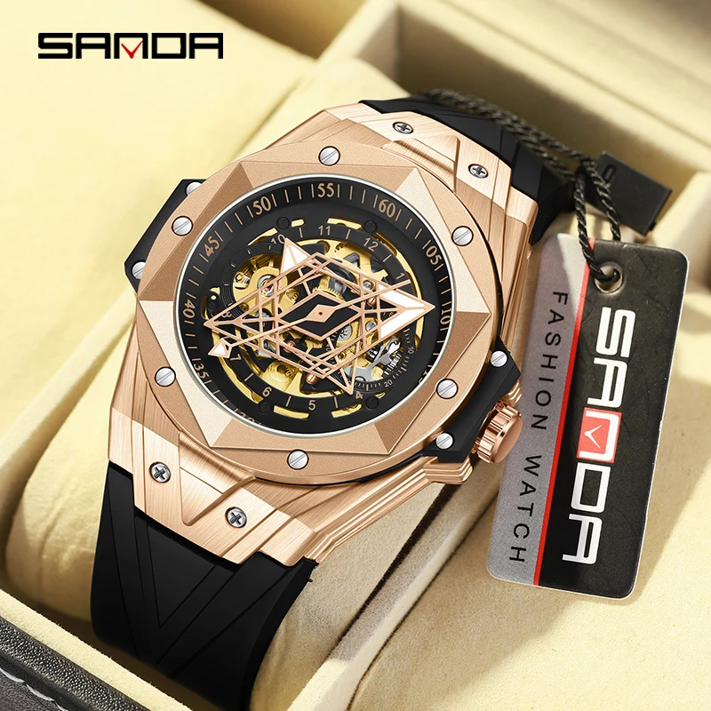 Mechanical Watch SANDA Luxury Tourbillon Men's Mechanical Watch Fashion Skeleton Automatic Clock Waterproof Sports Men's Watch Reloj Hombre