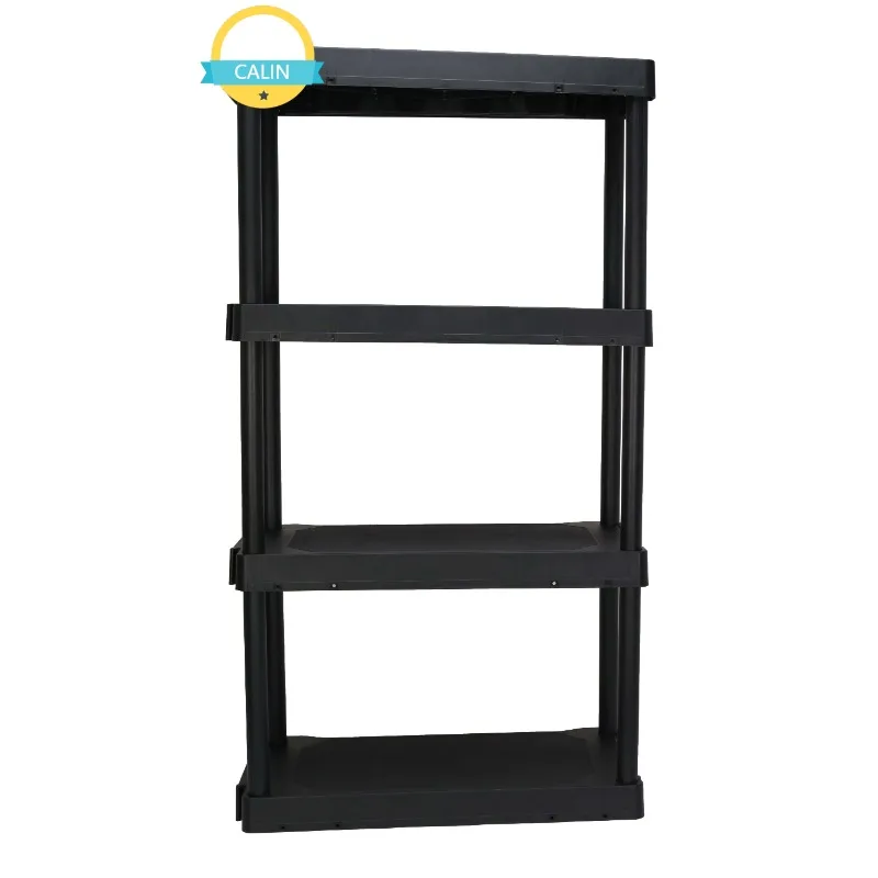 

Hyper Tough Plastic 4-Tier Storage Shelves 47.6"H x 21.75"W x 14"D, 240lb Total Capacity, Black