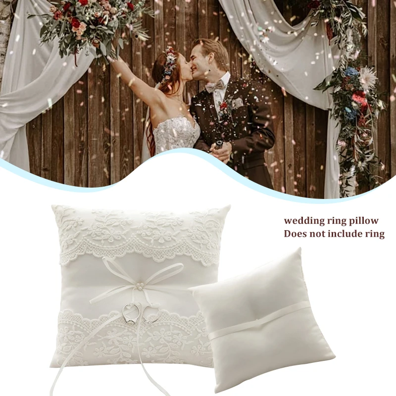 20x20cm White Lace Wedding Ring Pillow Bridal Bearer Pillow Cushions Wedding Marriage Ceremony Decoration Supplies 3