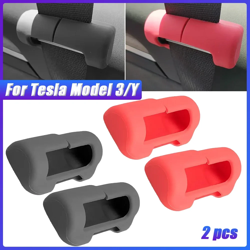 2Pcs Tesla Model 3/Y Front-row Seat Seatbelt Buckle Protective Cover Silicone Collision Avoidance Safety Belt Clip Protector
