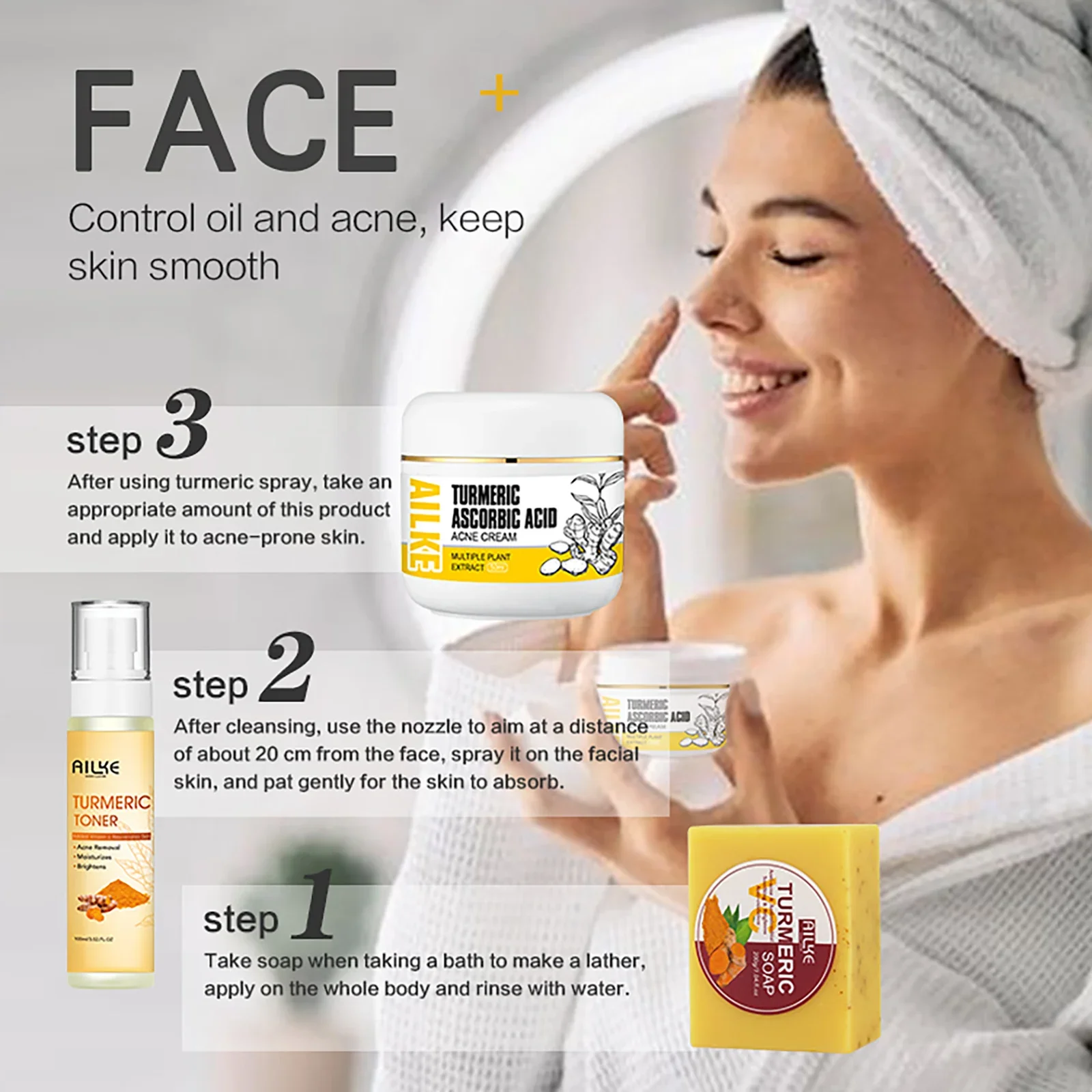 Organic Turmeric Skin Care Kit, Brighten, Remove Darkness, Lighten, Hydration, Exfoliate, Even Skin Tone, for Private Label 3