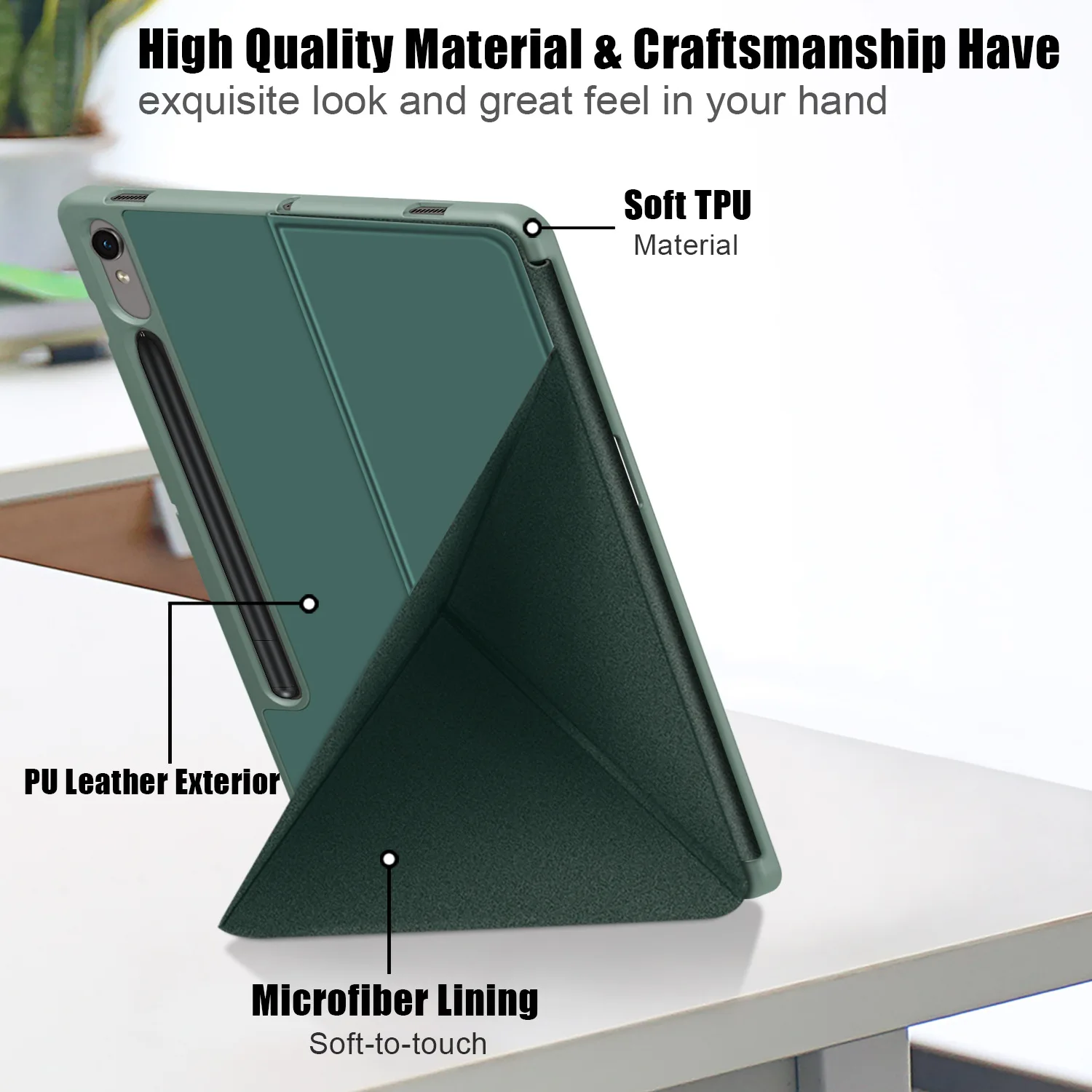 Premium TPU Foldable Stand Case with Pencil Holder for Samsung Galaxy Tablets