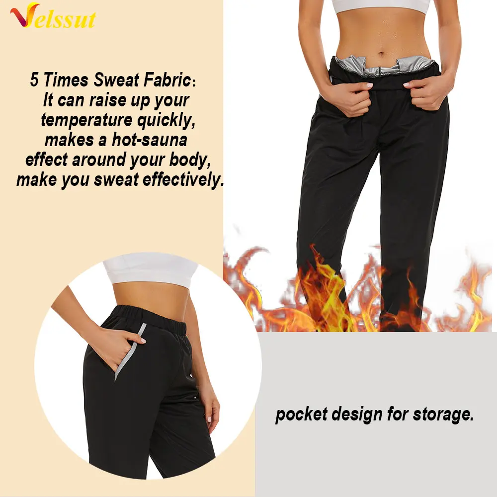 Velssut Sauna Pants for Women Hot Sweat Leggings Fitness Trousers Weight Loss Sportwear Fat Burning Ladies Body Shaper Workout