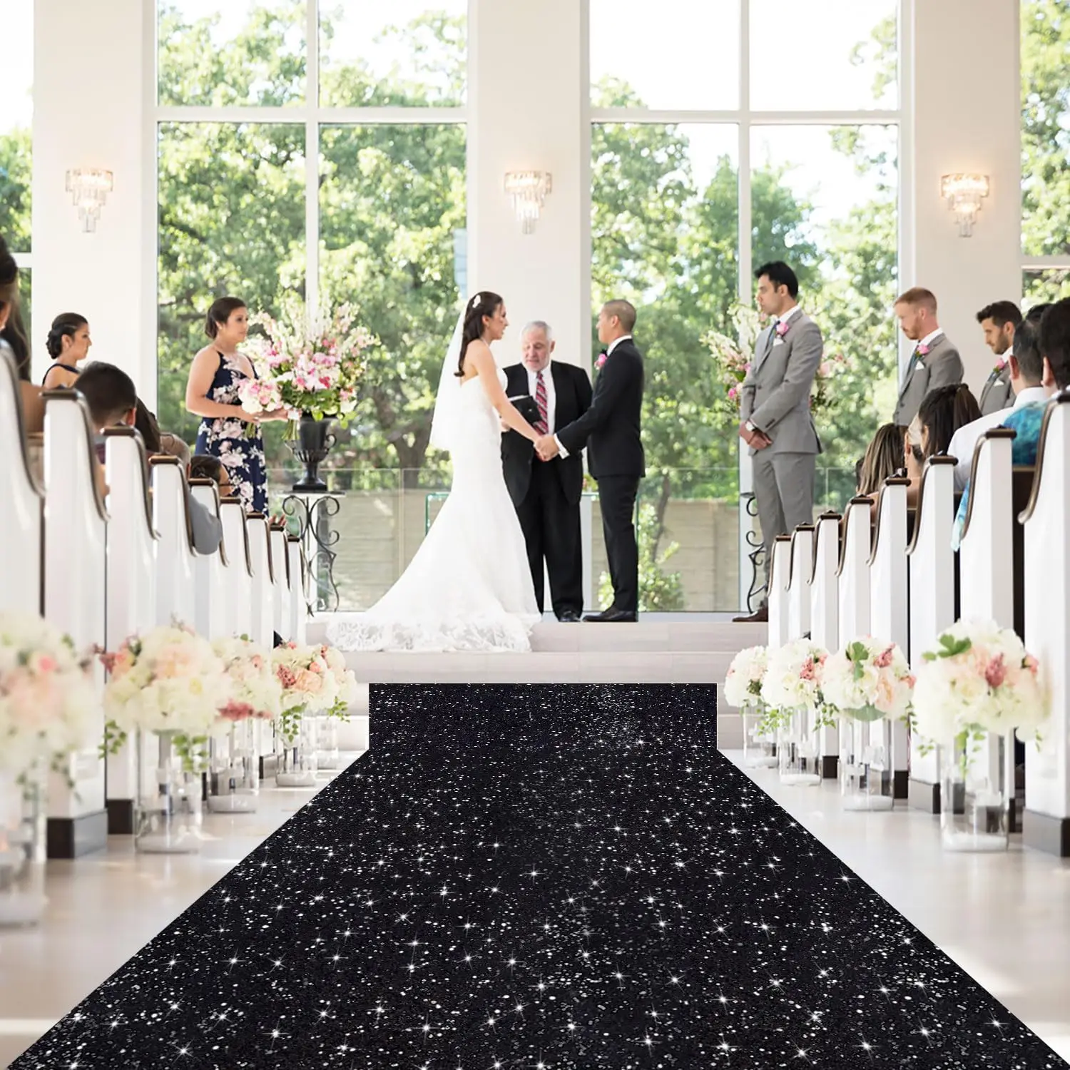 Sparkling and Elegant Wedding Aisle Carpet, Anti Slip Wedding Sparkling Black Carpet, Ceremony Party Stage Carpe