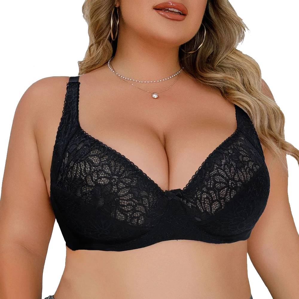 Plus Size Womens Lace Bra Lager Bosom See Through Bralette