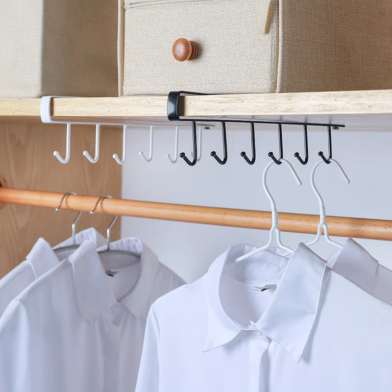 6 Hooks for kitchen Cupboard Hanging Hooks Cup Holder Closet Shelf for Hanging Spoon Towel gadgets Wardrobe hooks belt tie cabinet organizer shelves wall mounted organizer