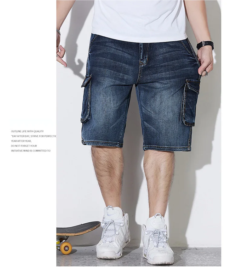 Summer five-minute trousers men's loose large size denim shorts multi-pocketed trousers 48 46 8xl 7xl