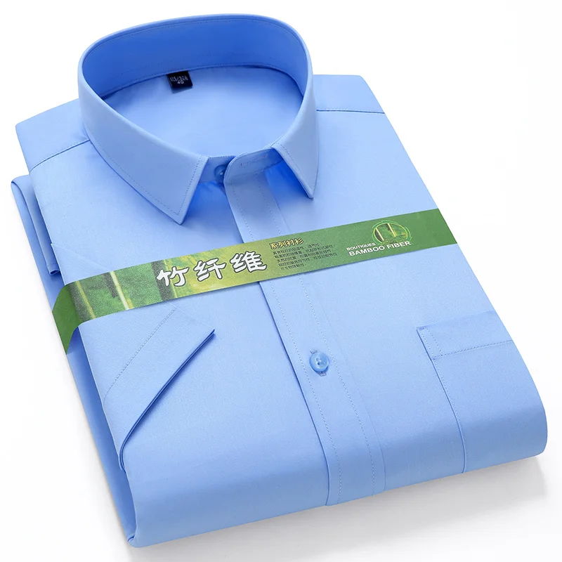 Men's Bamboo Fiber Shirt Short Sleeve New Arrival Summer with Pocket Check Pattern Business Casual Office Wear Plus Size 7XL 6XL 3