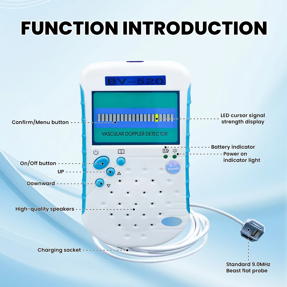 Veterinary Ultrasonic Vascular Doppler 9MHz Handheld Portable 2.4" Blood Flow De