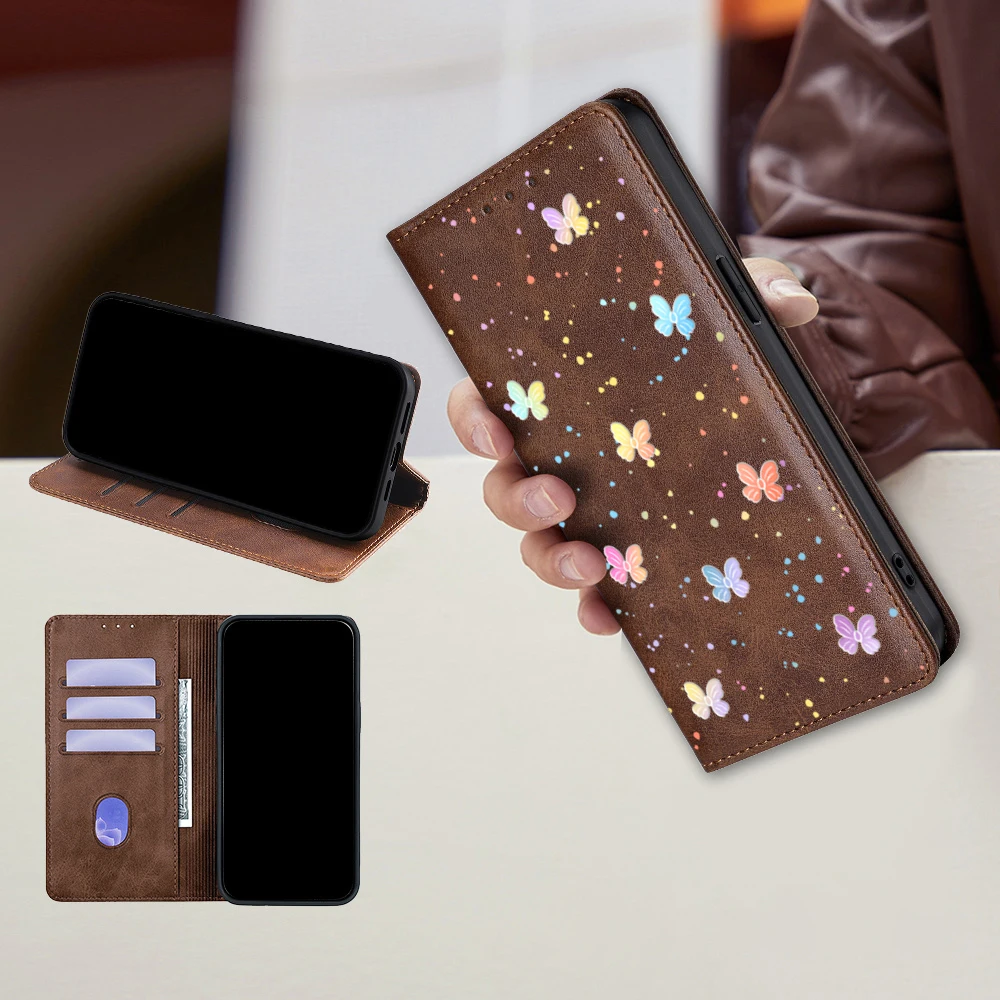 Elegant Butterfly Motif Leather Wallet Flip Cover