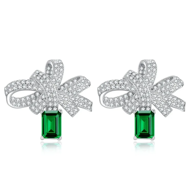 

S925 Silver Earrings 1ct Emerald Earrings High Carbon Diamond Vintage Silver 5 * 7 Versatile Earring Jewelry