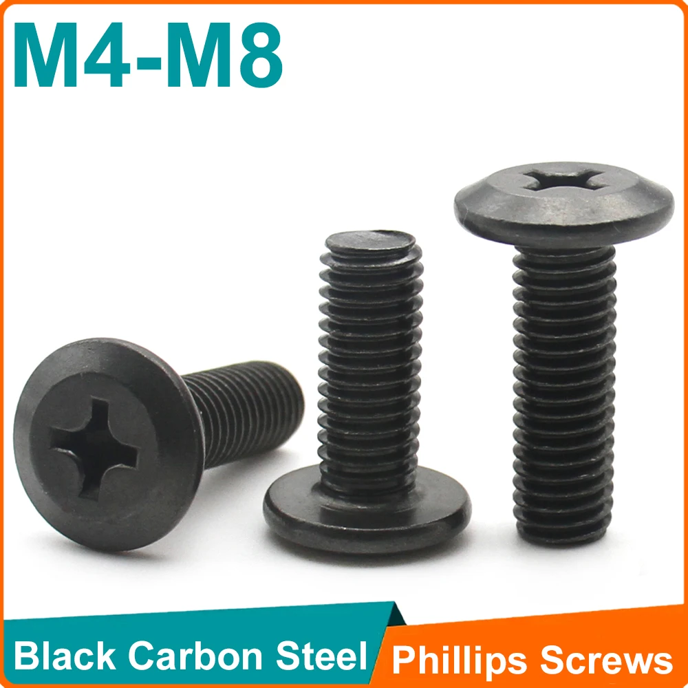 M4 M5 M6 M8 สีดําเหล็กคาร์บอน CROSS Recessed แบนหัวสกรูเฟอร์นิเจอร์ Countersunk สลักเกลียวขนาดใหญ่หัวตู้ตัวยึด 1