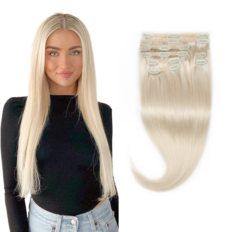 

MRSHAIR Clip In Hair Extensions Blond Silky Straight Clip On Extension Human Hair 12-24 Inch Can Be Dyed Clip Ins 8pcs/Set
