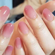 

24Pcs Gradient Bean Red French Fake Nail With Jelly Glue Oval Artificial Press On False Nails DIY Full Cover Tips Manicure Tool