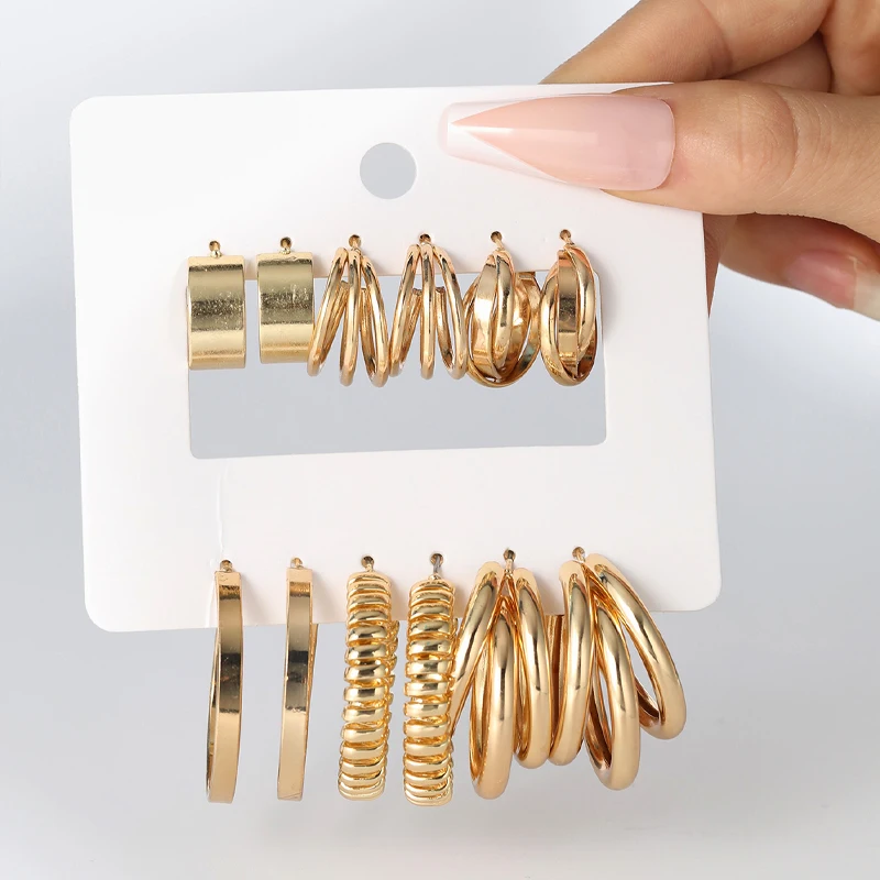 Boho Gold Color Hoop Earrings Set Metal Dangle Earrings Vintage Circle Geometric Twist for Women Girls 2023 Trendy Jewelry Gifts