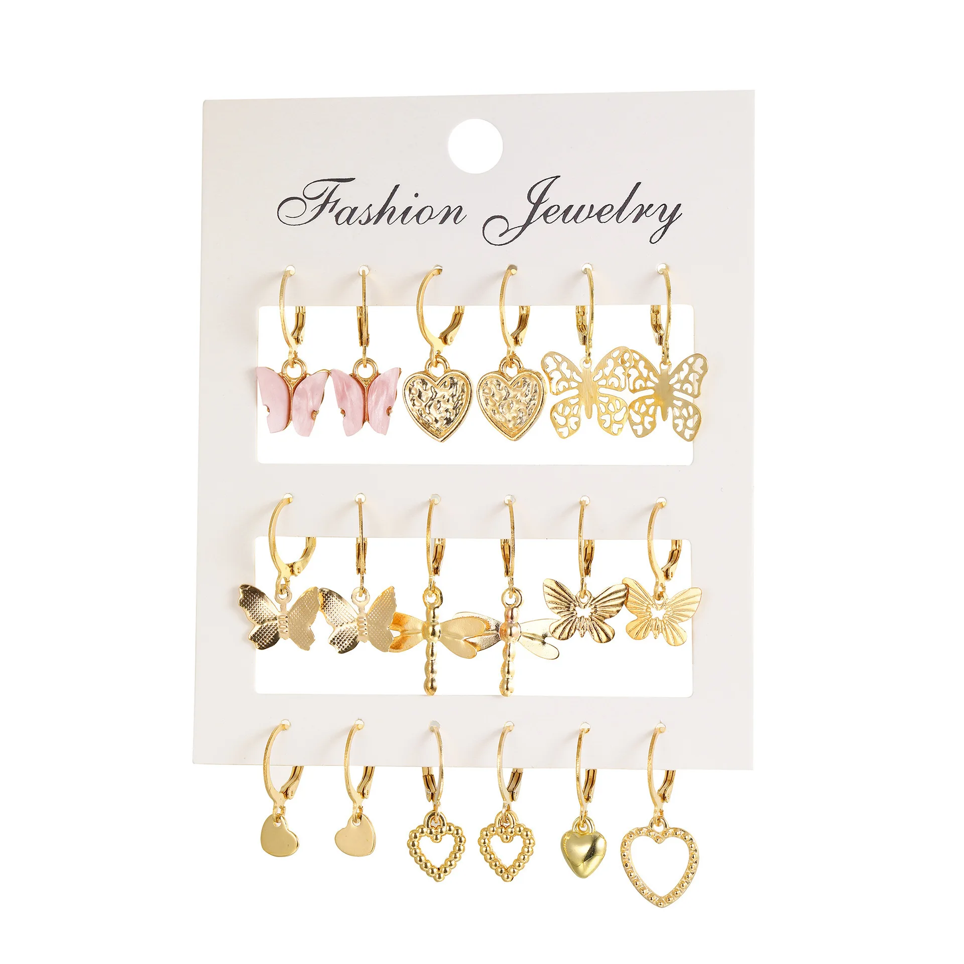 9 Pcs Cute Butterfly Heart Drop Earrings Set Fashion Gold Silver Color Girls Geometric Metal Acrylic Earrings 2024 Jewelry Gifts