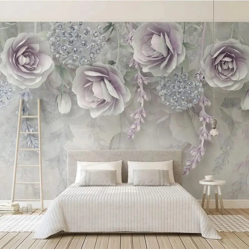 

3D-обои beibehang на заказ, новинка, Рельефный цветок лаванды, фон для телевизора, стены, гостиной, спальни, декоративные обои