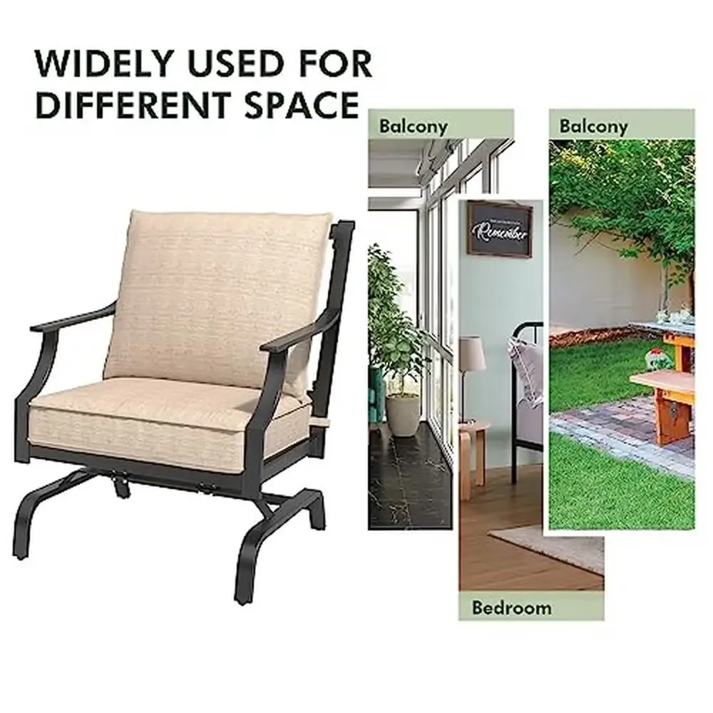 Outdoor Rocking Chair Set with Thick Cushions 2-Pieces Garden Porch Poolside Upgraded Comfort and Sturdy Steel Construction 6