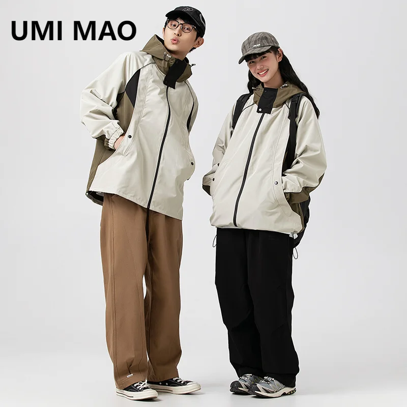 

UMI MAO Interchange Jacket 2024 Spring Autumn New Men's Wear Japanese Fashion Contrast Color Workwear Hooded Coat Women's