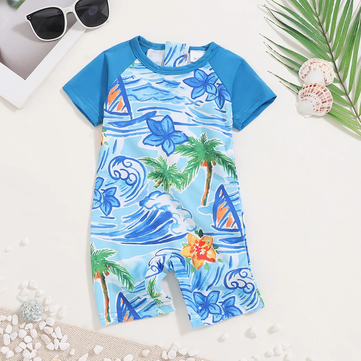 Summer Swimsuit Vacation Travel Swimming Casual Comfortable Short Sleeve Shorts Romper Baby Boy Cartoon Print kids swimsuits