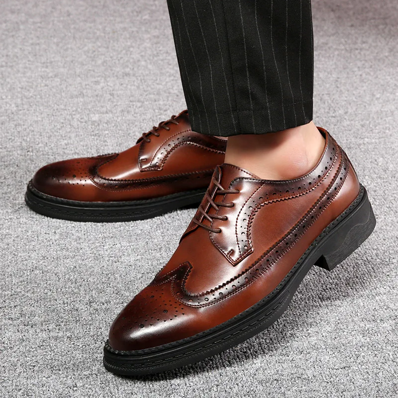 Men business formal dress thick sole oxford leather shoes British style casual wedding for groom groomsmen office