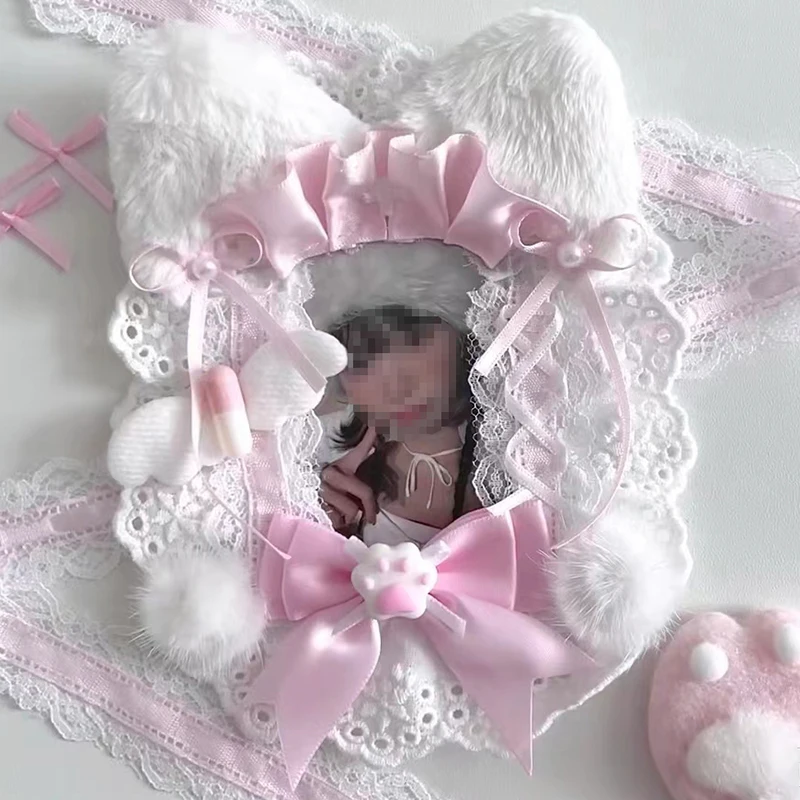 Kawaii Pink Cards Protector Lace Photo Card Holder Supply Pvc 3 Pollici Kpop Photocard Holder Toploader Lace Sleeve Id Cards