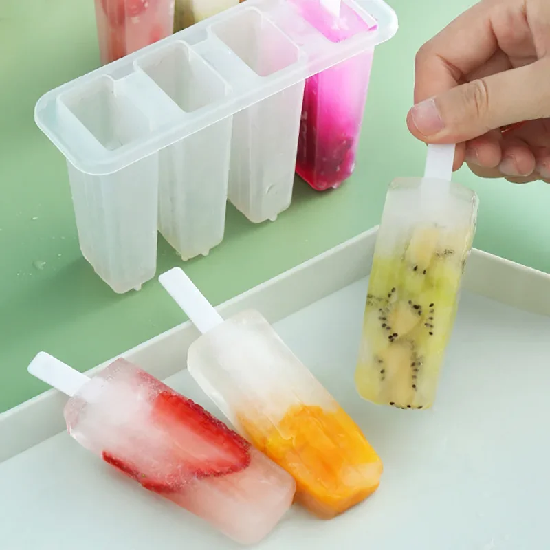 Popsicle Mold Homemade Strawberry Fruit Popsicle Mold Children's Frozen Ice Cream Kitchen Bar Tool Ice Cream 4 Grid Trays