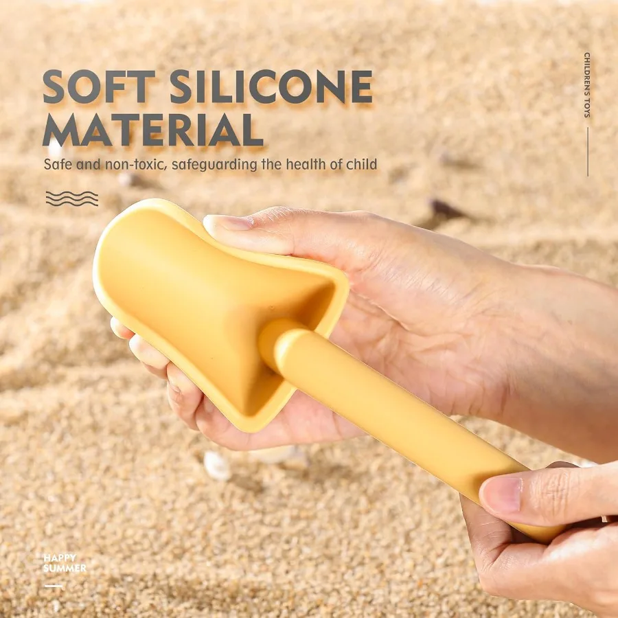 11Pcs Silicone Beach ToysModern Baby Beach Toys Travel Friendly Set Eco Friendly Toy Silicone Bucket Shovel 8 Sand Molds