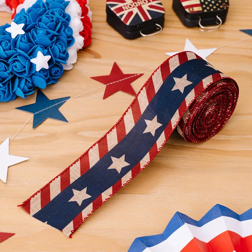 1 Roll 4.5m Ribbon U.S. Flag Elements Independence Day Colored Ribbon Commemorative Decorative Star String For Festival