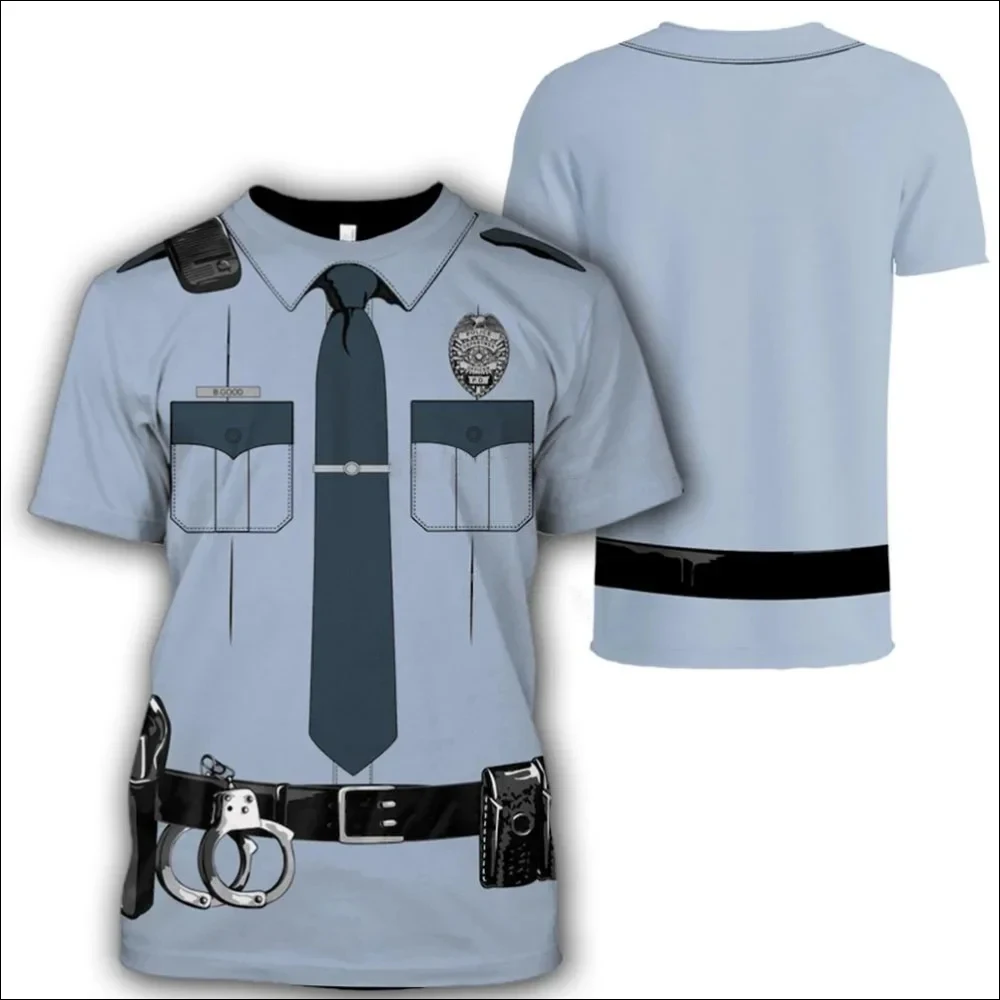 Summer Police Cosplay T Shirt Men Oversized Tees