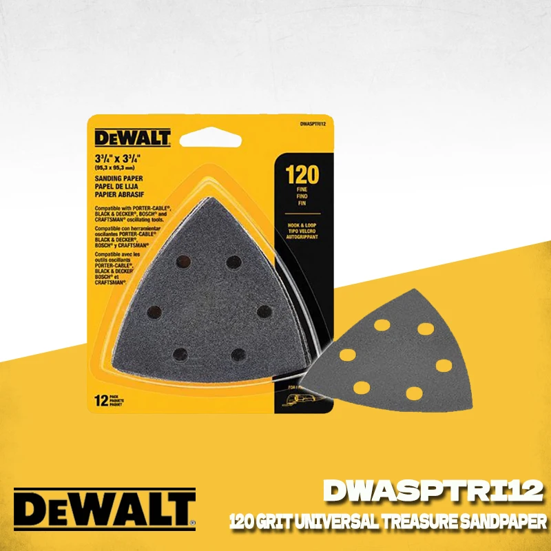 DEWALT DWASPTRI12 후크 앤 루프 삼각형 12팩 샌드페이퍼, 진동 멀티툴 샌딩 및 연마용 전동 공구 액세서리 키트