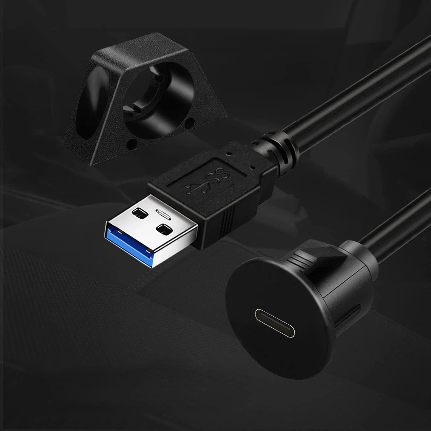 소형 USB C 3.0 수-C 타입 암 플러시 마운트 패널, 익스텐션 데이터 케이블, 자동차 트럭 보트 오토바이 대시 보드용