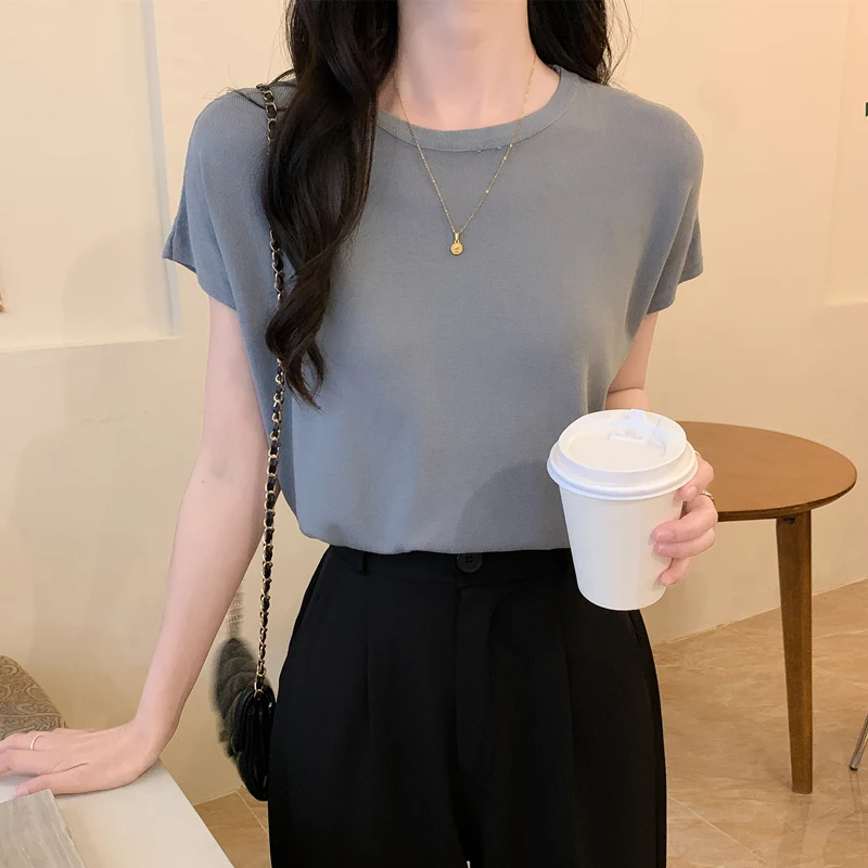 

Women Lady Loose T-shirt Tees Female Korean Fashion Summer Short Sleeve Cartoon Solid Color Clothes Tops 2024 News S63