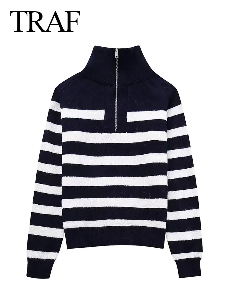 

TRAF Autumn Pullover For Women Fashion Knitting Turtleneck Sheath Sweaters Female Versatile Comfortable Women's Sweater