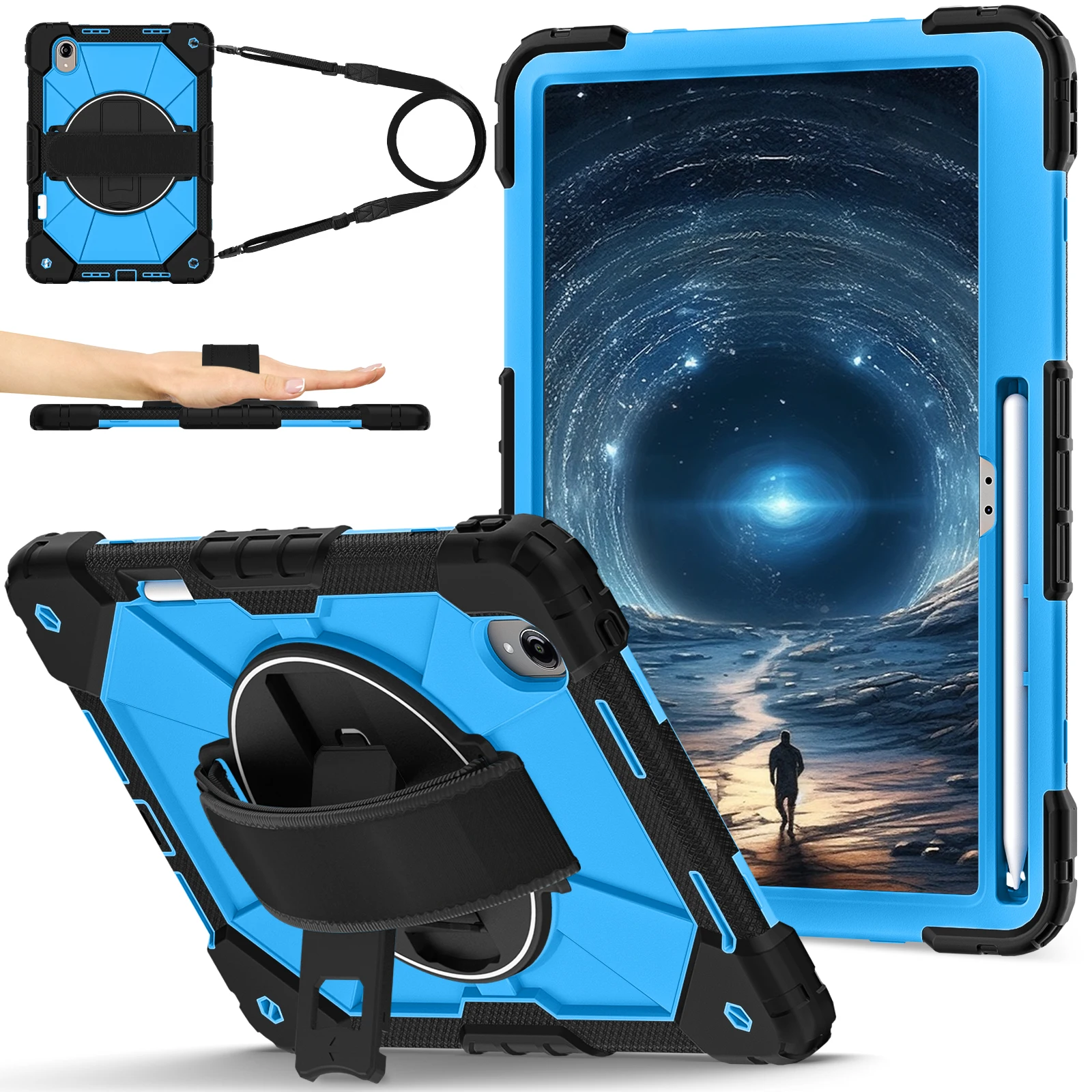 Shockproof 13 Tablet Case with 360° Rotation Stand and Shoulder Strap