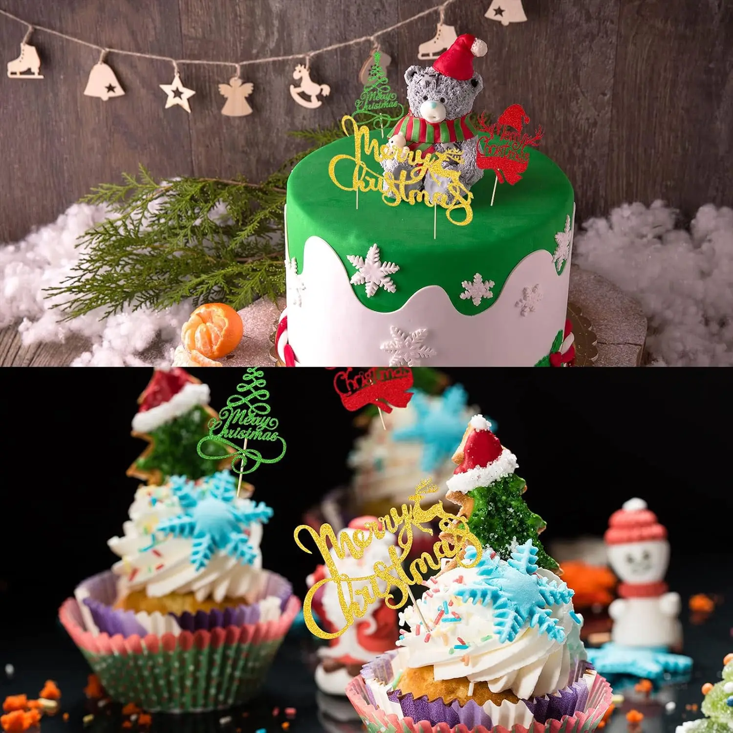 Décorations Pour Cupcakes De Noël – Lot De 24 Avec Message 'Joyeux Noël' - 2