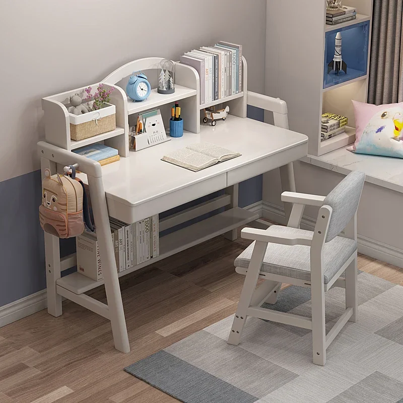 Modern Design School Reading Desk Children Home Office Desk Multifunction Wooden Study Table with Adjustable Chairs
