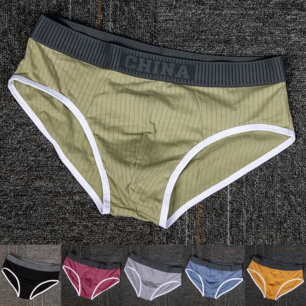Mens Cotton Briefs Thread Intimate Underwears Middle Rise Panties Soft Comfortable Underpant Casual Short Trunks Solid Swimwear