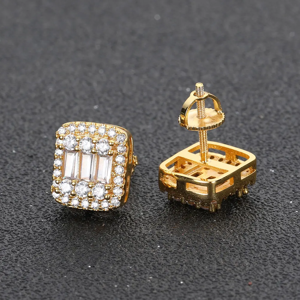 HipHopFashionLuxuryRectangle3ACubicZirconiaIcedOutStud